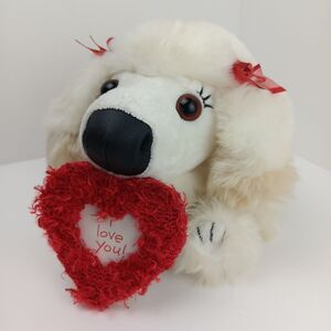 Big Head First Poodle Dog Puppy White 8 inch Valentines Heart Stuffed Plush Toy
